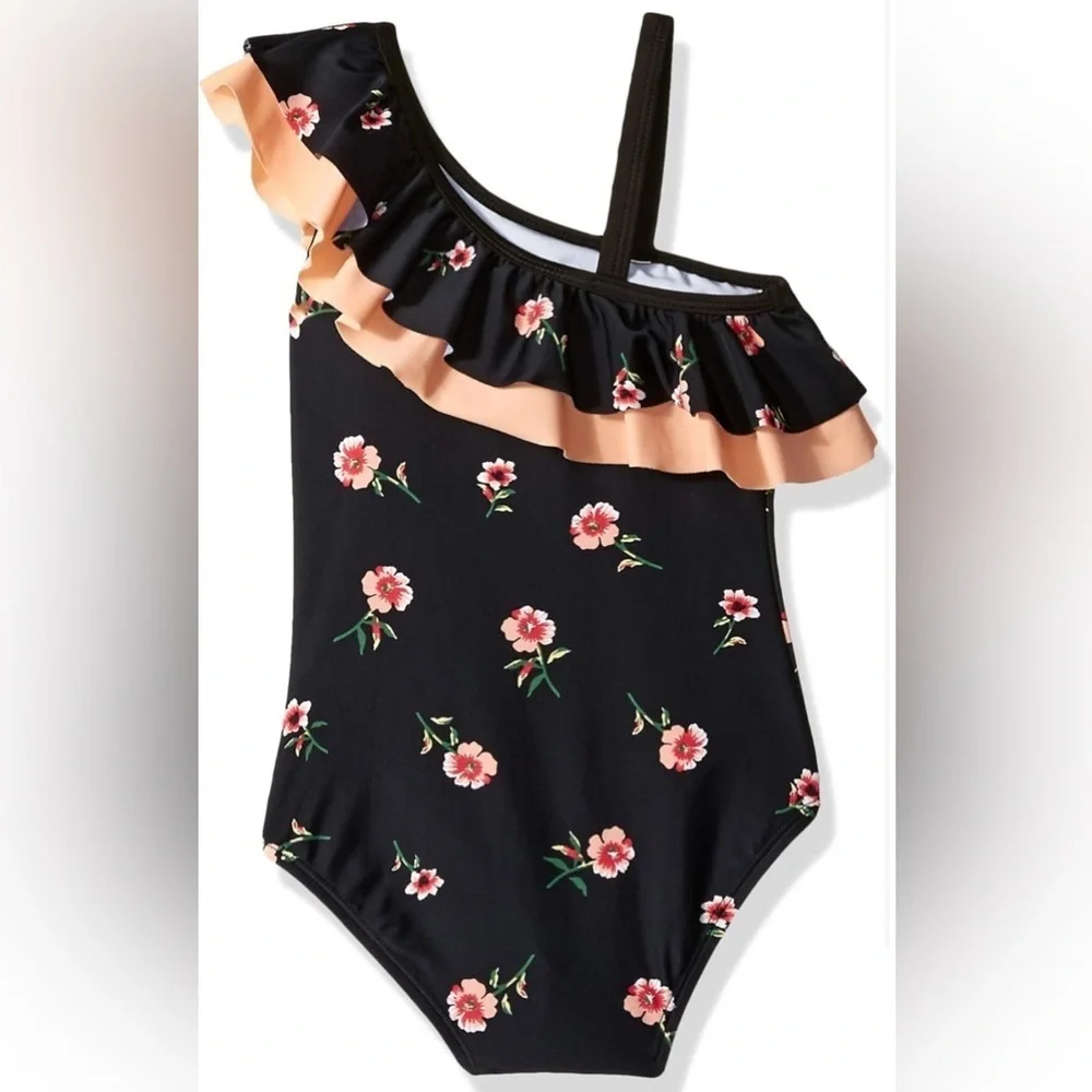 NEW-Kanu Surf Girls' Morgan Floral Ruffle 1-Shoulder one Piece Swimsuit